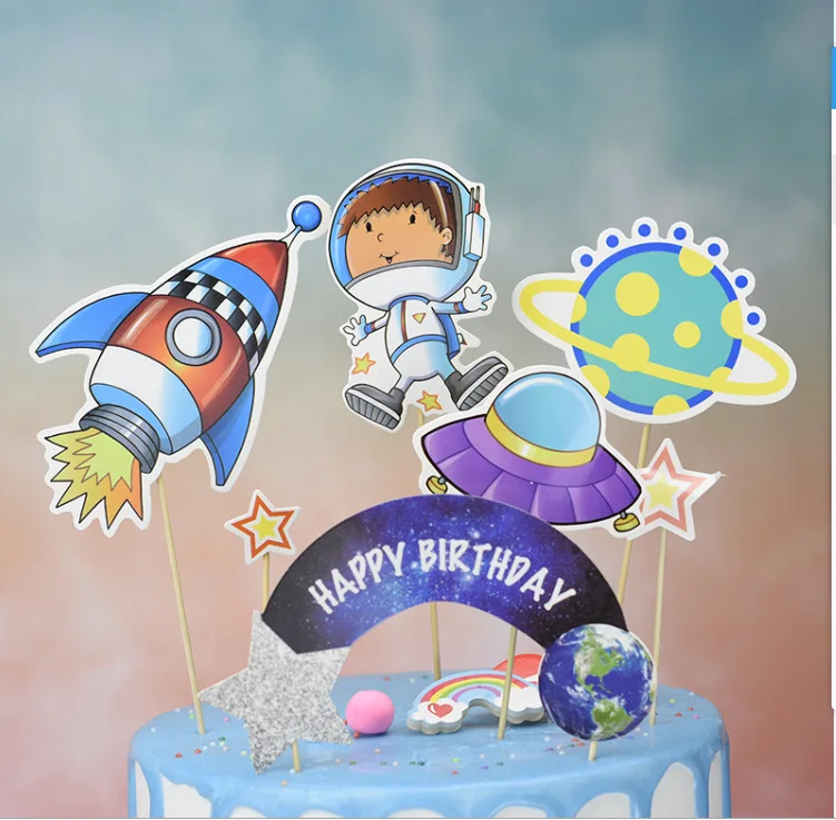 Украса на торта на тема Астронавт, на Космичния Човек, Ракети, Момче, честит Рожден Ден, Украса Торта с Планетата Земя, Подаръци за деца, аксесоари за партита