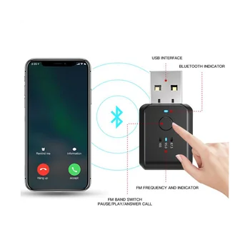 Автомобилен Bluetooth 5.1 FM-предавател, Приемник, Високоговорител Mini USB Bluetooth Комплект за Кола Auto Безжична Авто Аудио Адаптер