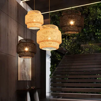 Японски бамбук тканая полилей ръчно изработени, Минималистичная Креативна хол, Ресторант, Спалня, кабинет, за Украса на витрина, Окачена лампа